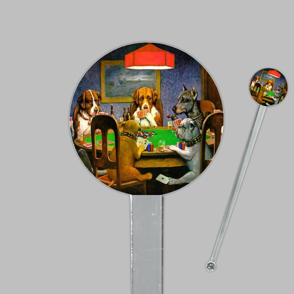 Dogs Playing Poker by C.M.Coolidge Clear Plastic 7" Stir Stick - Round - Closeup