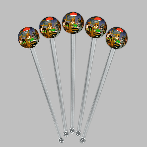 Dogs Playing Poker by C.M.Coolidge Clear Plastic 7" Stir Stick - Round - Fan View