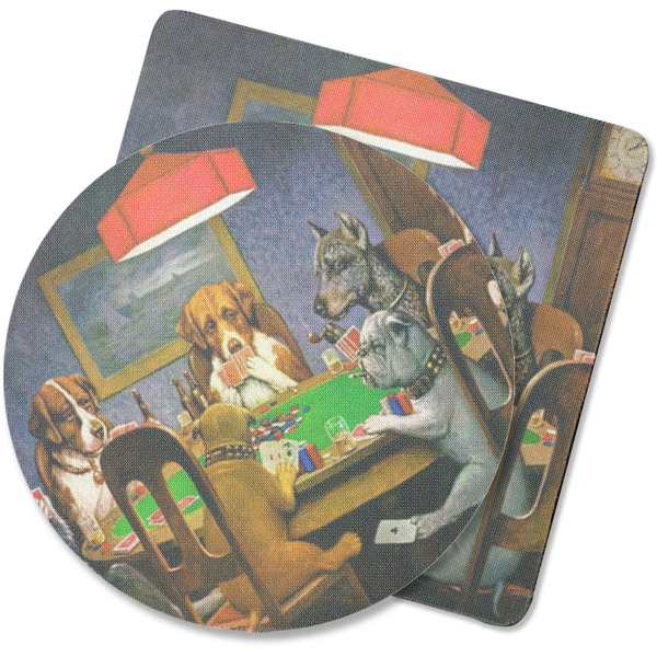 Custom Dogs Playing Poker by C.M.Coolidge Rubber Backed Coaster