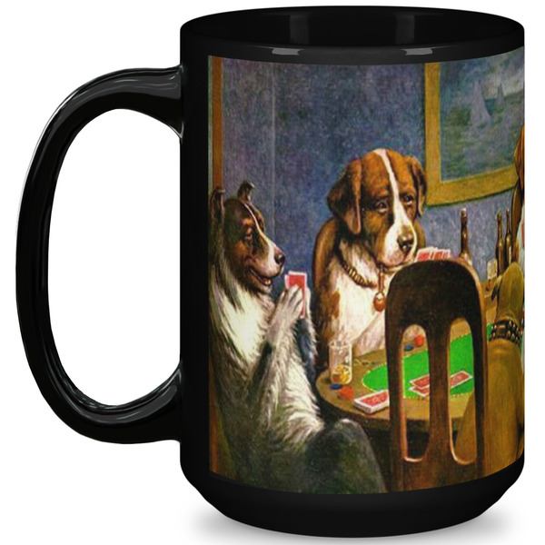 Custom Dogs Playing Poker by C.M.Coolidge 15 Oz Coffee Mug - Black