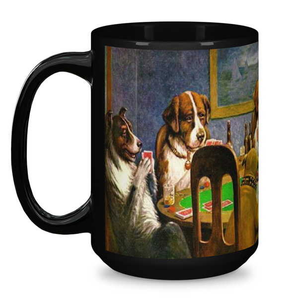 Dogs Playing Poker by C.M.Coolidge Coffee Mug - 15 oz - Black