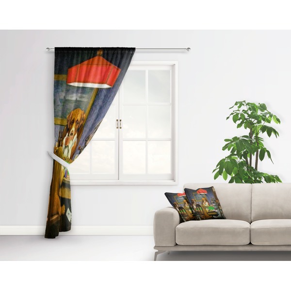 Dogs Playing Poker by C.M.Coolidge Curtain With Window and Rod - in Room Matching Pillow