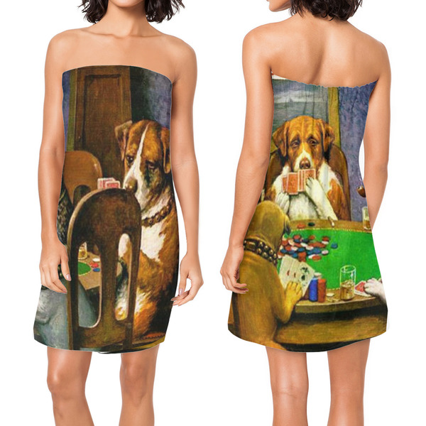 Dogs Playing Poker by C.M.Coolidge Custom Bath Wrap - Front & Back View