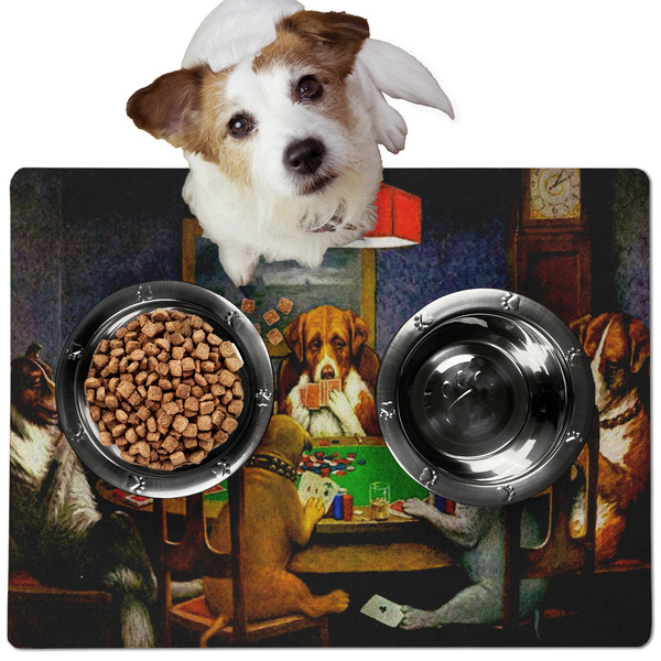 Custom Dogs Playing Poker by C.M.Coolidge Dog Food Mat - Medium