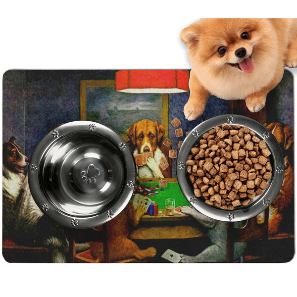 Custom Dogs Playing Poker by C.M.Coolidge Dog Food Mat - Small