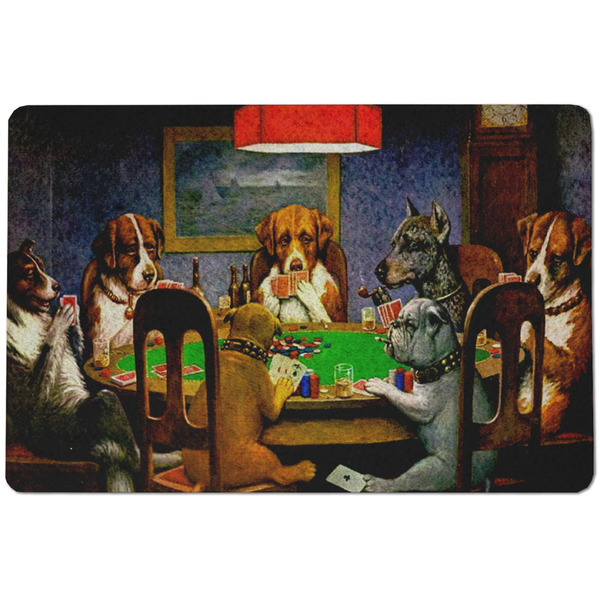 Custom Dogs Playing Poker by C.M.Coolidge Dog Food Mat