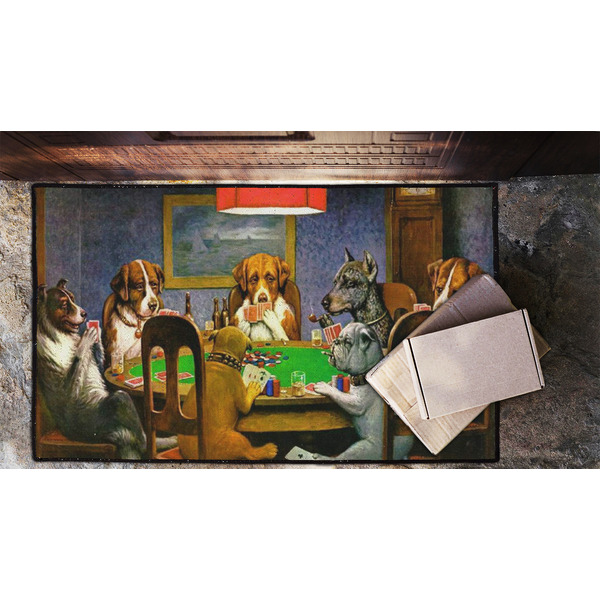 Dogs Playing Poker by C.M.Coolidge Door Mat - LIFESTYLE (Lrg)