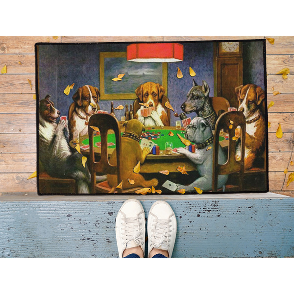 Dogs Playing Poker by C.M.Coolidge Door Mat - LIFESTYLE (Med)