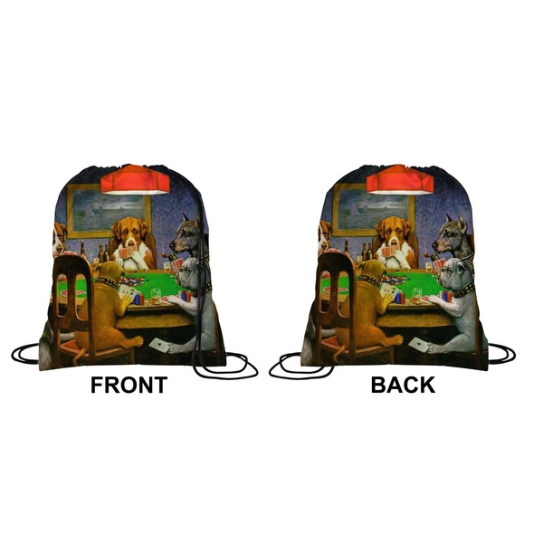 Dogs Playing Poker by C.M.Coolidge Drawstring Backpack Front & Back Small