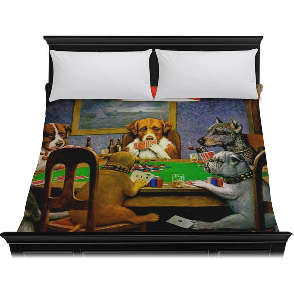 Dogs Playing Poker by C.M.Coolidge Duvet Cover - King - On Bed - No Prop