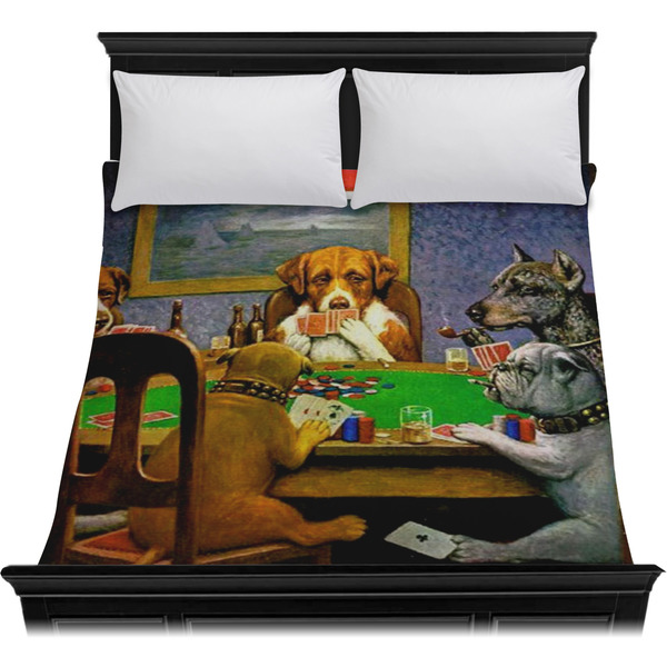Dogs Playing Poker by C.M.Coolidge Duvet Cover - Queen - On Bed - No Prop