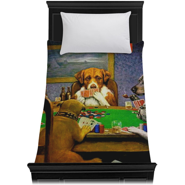 Dogs Playing Poker by C.M.Coolidge Duvet Cover - Twin - On Bed - No Prop