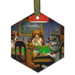 Dogs Playing Poker by C.M.Coolidge Flat Glass Ornament - Hexagon