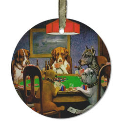 Dogs Playing Poker by C.M.Coolidge Flat Glass Ornament - Round