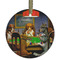 Dogs Playing Poker by C.M.Coolidge Frosted Glass Ornament - Round