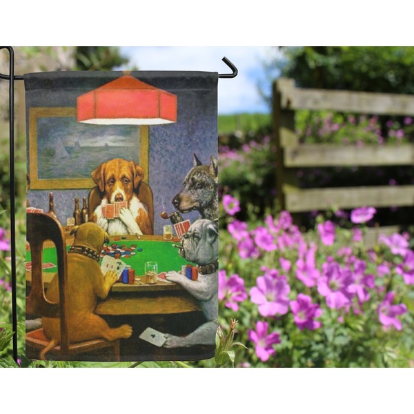 Dogs Playing Poker by C.M.Coolidge Garden Flag - Outside In Flowers