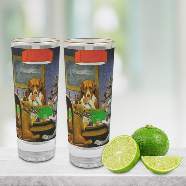 Dogs Playing Poker by C.M.Coolidge Glass Shot Glass - 2 oz - LIFESTYLE