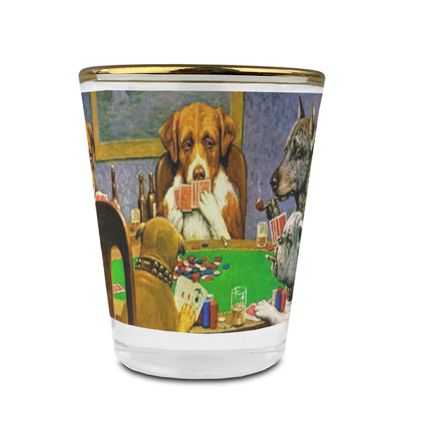 Custom Dogs Playing Poker by C.M.Coolidge Glass Shot Glass - 1.5 oz - with Gold Rim - Single