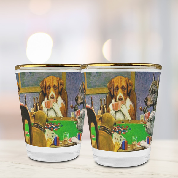 Dogs Playing Poker by C.M.Coolidge Glass Shot Glass - with gold rim - LIFESTYLE