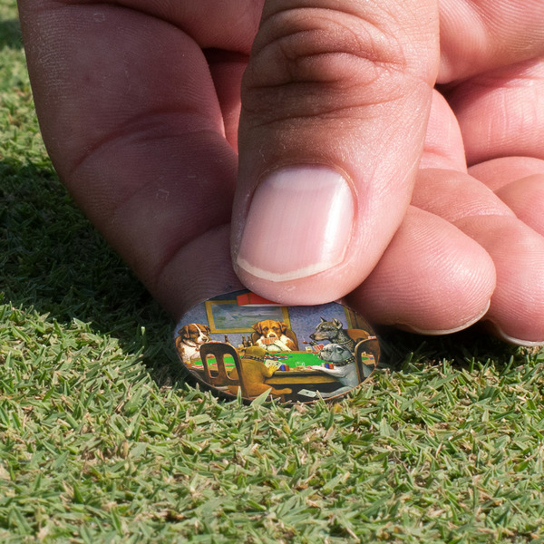 Dogs Playing Poker by C.M.Coolidge Golf Ball Marker - Hand