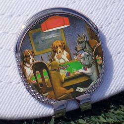 Dogs Playing Poker by C.M.Coolidge Golf Ball Marker - Hat Clip