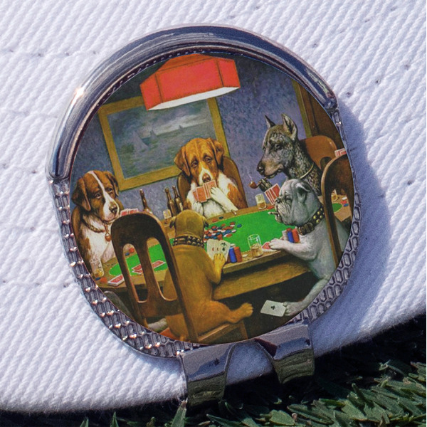 Custom Dogs Playing Poker by C.M.Coolidge Golf Ball Marker - Hat Clip