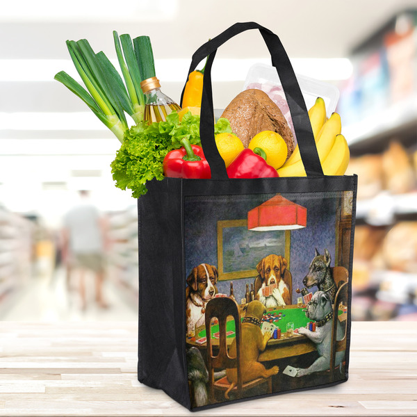 Dogs Playing Poker by C.M.Coolidge Grocery Bag - LIFESTYLE