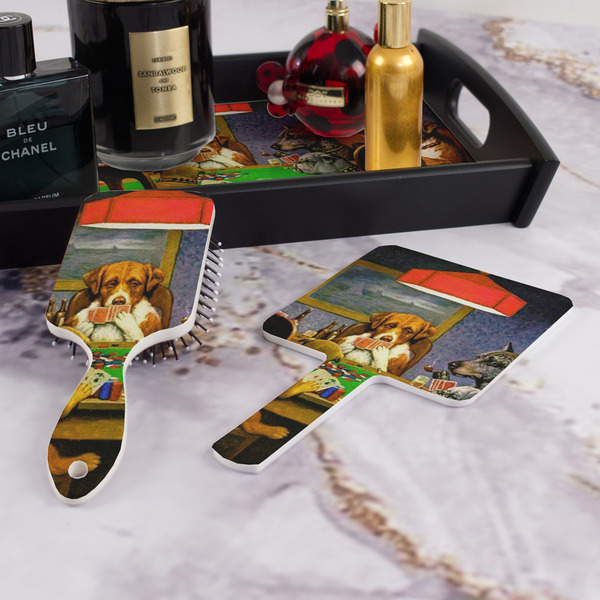 Dogs Playing Poker by C.M.Coolidge Hair Brush and Hand Mirror - Bathroom Scene
