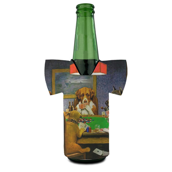 Dogs Playing Poker by C.M.Coolidge Jersey Bottle Cooler - FRONT (on bottle)
