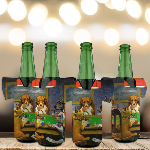 Dogs Playing Poker by C.M.Coolidge Jersey Bottle Cooler - Set of 4 - LIFESTYLE
