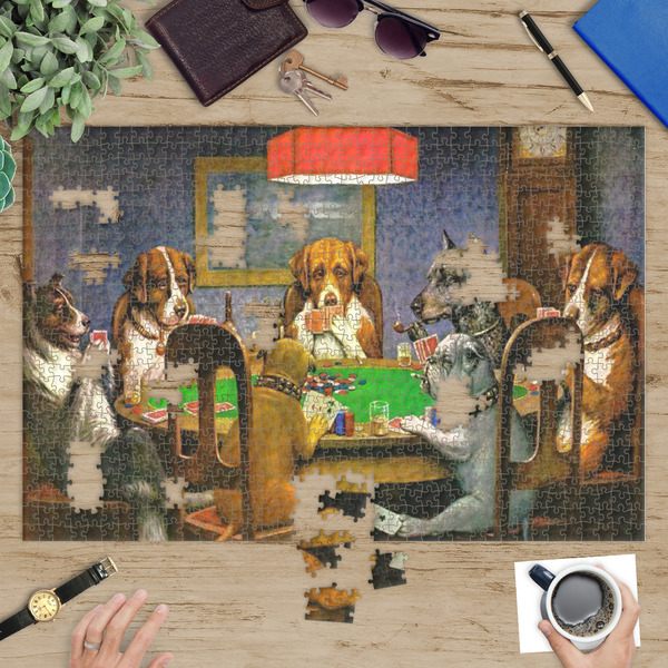 Dogs Playing Poker by C.M.Coolidge Jigsaw Puzzle 1014 Piece - In Context