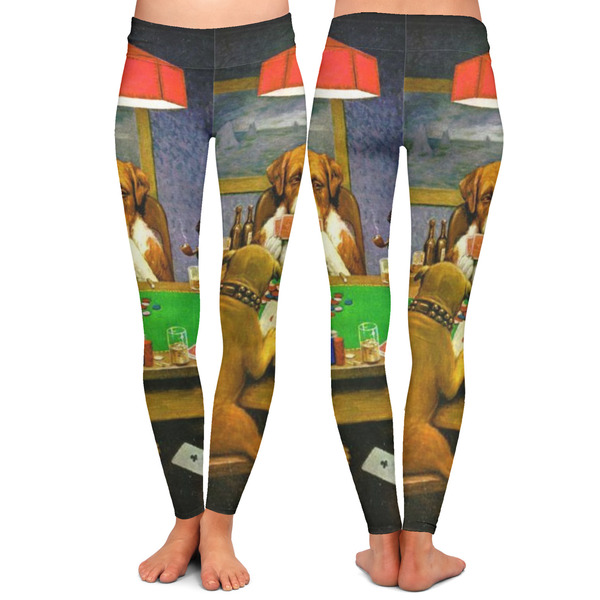 Dogs Playing Poker by C.M.Coolidge Ladies Leggings - Front and Back