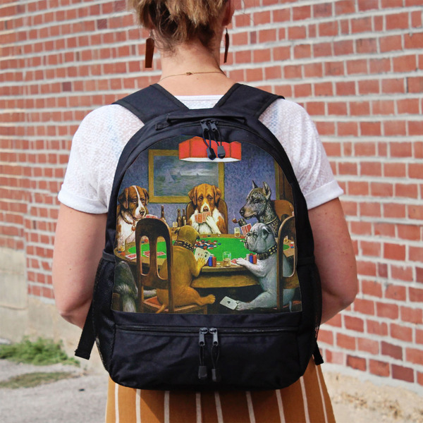 Dogs Playing Poker by C.M.Coolidge Large Backpack - Black - On Back