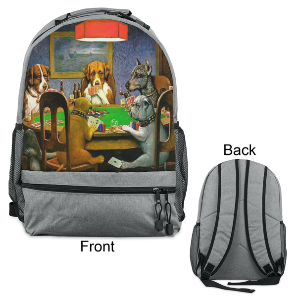 Dogs Playing Poker by C.M.Coolidge Large Backpack - Gray - Front & Back View