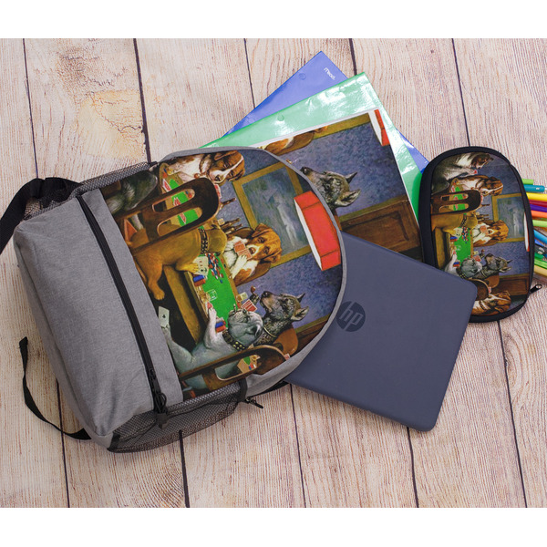 Dogs Playing Poker by C.M.Coolidge Large Backpack - Gray - With Stuff