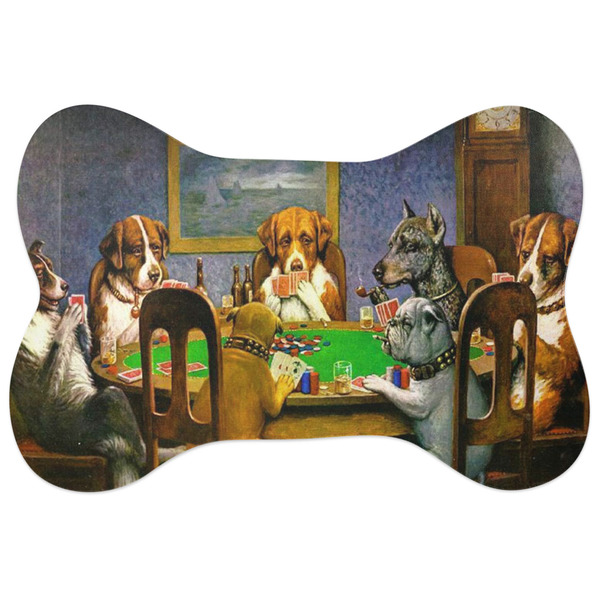 Custom Dogs Playing Poker by C.M.Coolidge Bone Shaped Dog Food Mat