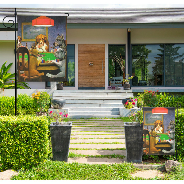 Custom Dogs Playing Poker by C.M.Coolidge Large Garden Flag - Double Sided