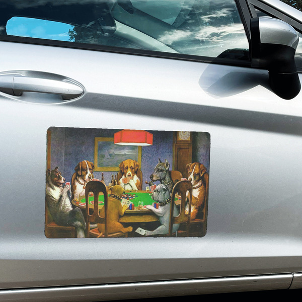 Dogs Playing Poker by C.M.Coolidge Large Rectangle Car Magnets- In Context