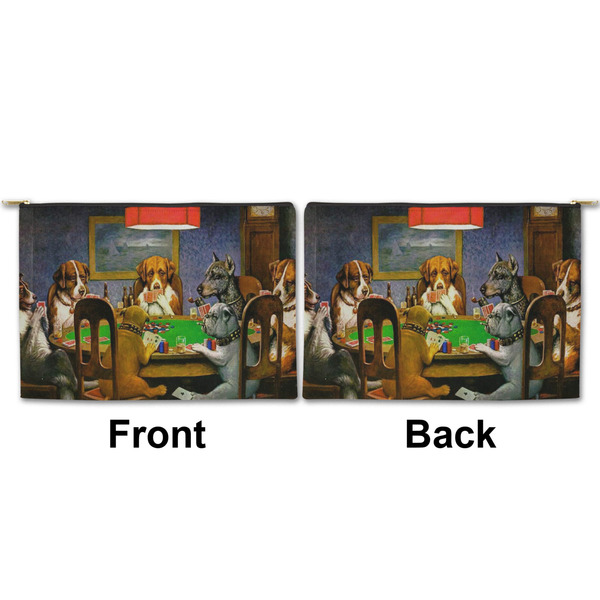Dogs Playing Poker by C.M.Coolidge Large Zipper Pouch Approval (Front and Back)