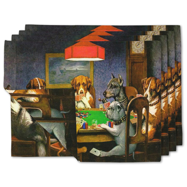 Custom Dogs Playing Poker by C.M.Coolidge Double-Sided Linen Placemat - Set of 4