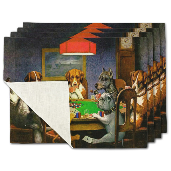 Custom Dogs Playing Poker by C.M.Coolidge Single-Sided Linen Placemat - Set of 4