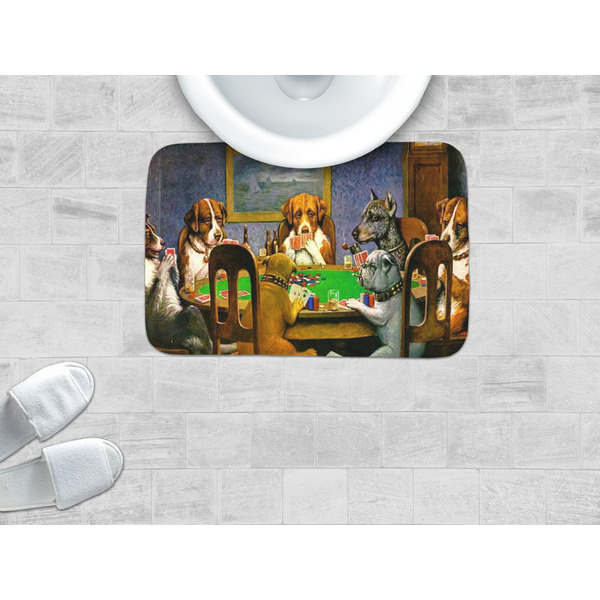 Dogs Playing Poker by C.M.Coolidge Memory Foam Bath Mat - LIFESTYLE