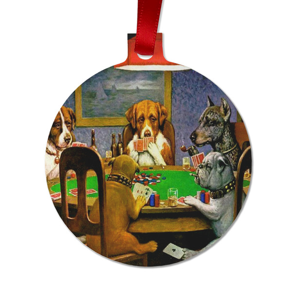 Custom Dogs Playing Poker by C.M.Coolidge Metal Ball Ornament - Double Sided