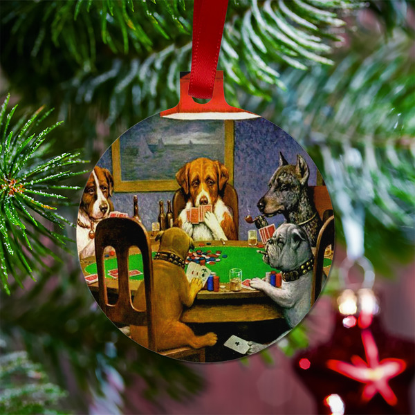 Dogs Playing Poker by C.M.Coolidge Metal Ball Ornament - Lifestyle