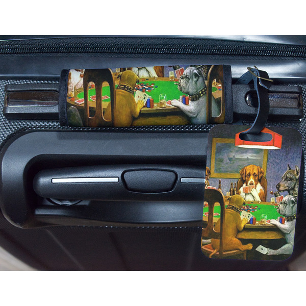 Dogs Playing Poker by C.M.Coolidge Metal Luggage Tag & Handle Wrap - In Context