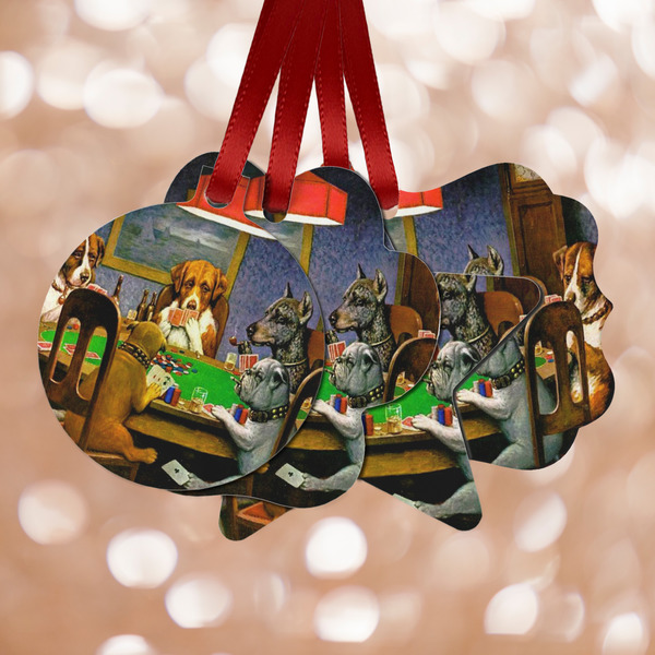 Custom Dogs Playing Poker by C.M.Coolidge Metal Ornaments - Double Sided