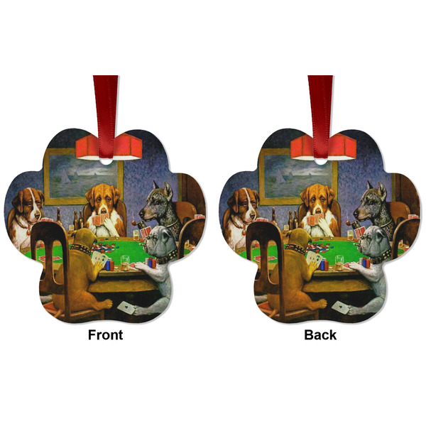 Dogs Playing Poker by C.M.Coolidge Metal Paw Ornament - Front and Back