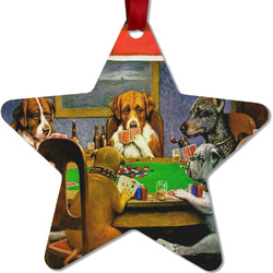 Dogs Playing Poker by C.M.Coolidge Metal Star Ornament - Double Sided
