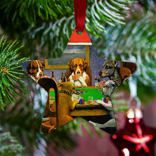 Dogs Playing Poker by C.M.Coolidge Metal Star Ornament - Lifestyle