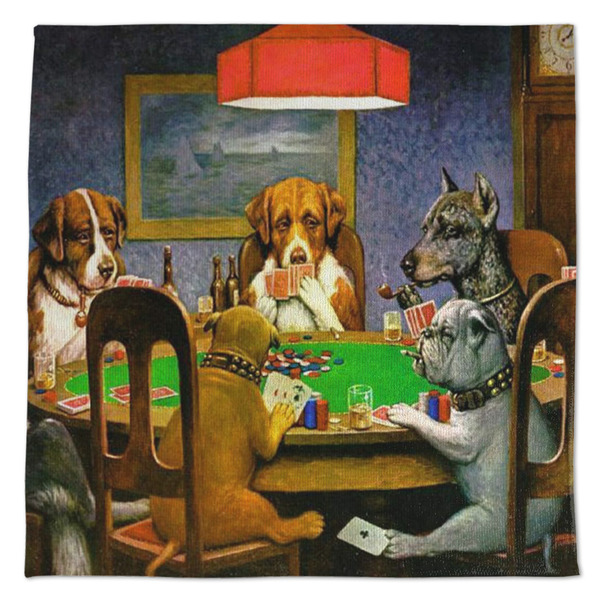 Custom Dogs Playing Poker by C.M.Coolidge Microfiber Dish Towel